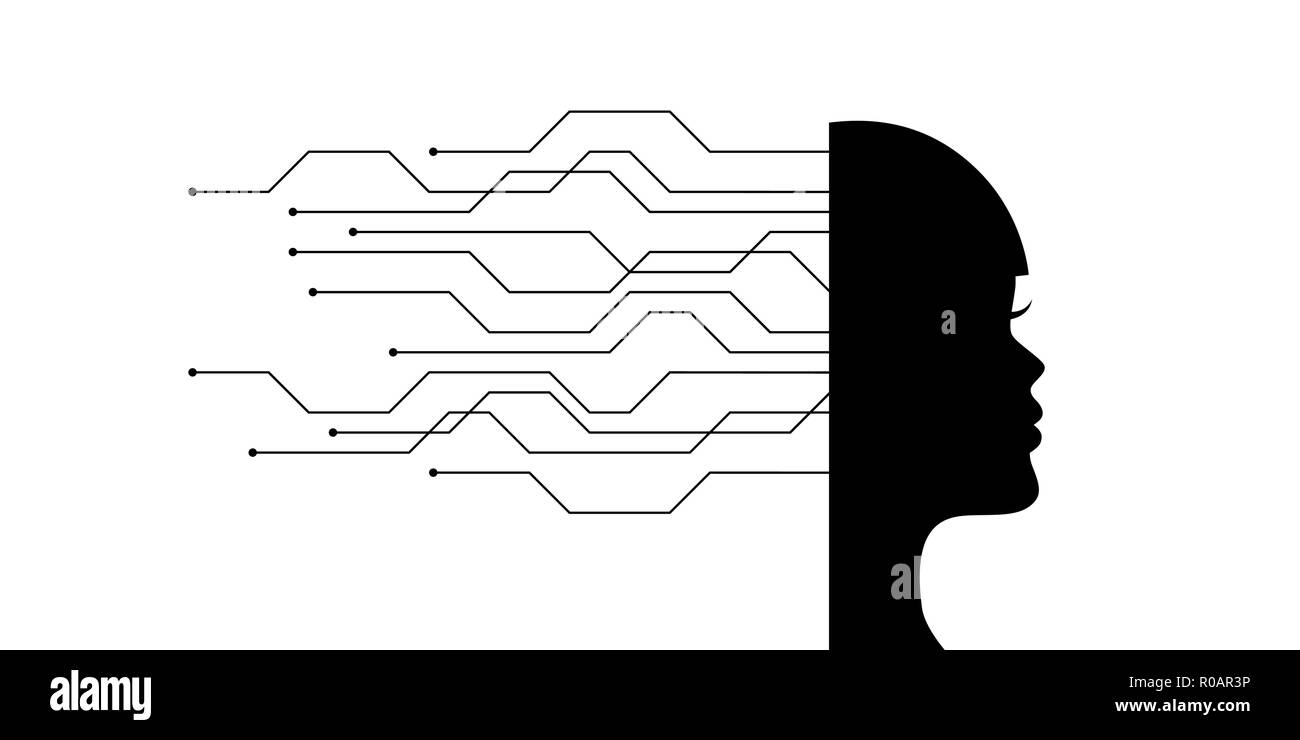 Künstliche Intelligenz Frau Silhouette head Vector EPS Abbildung 10 Stock Vektor