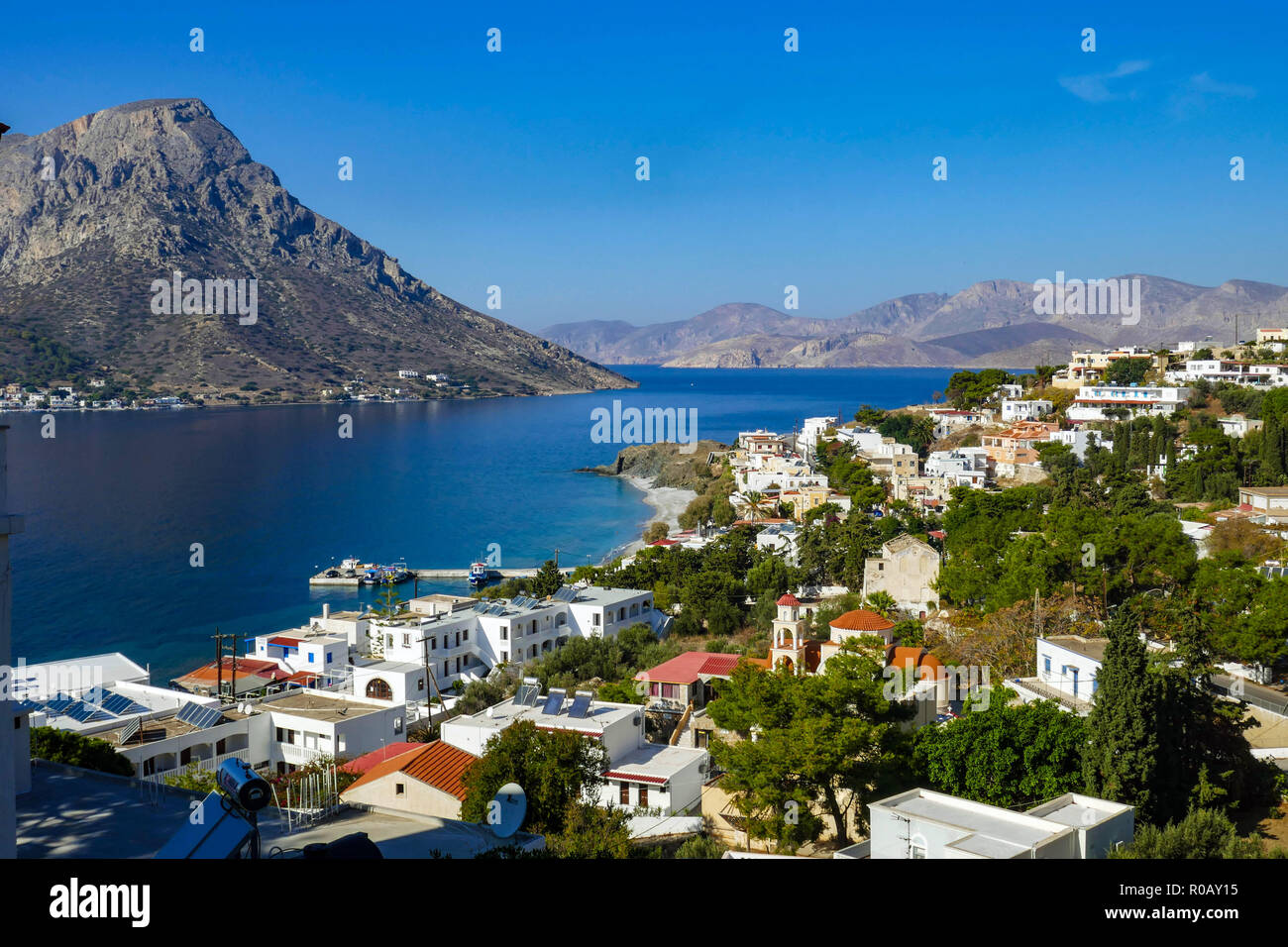 Telendos von Myrties auf das Urlaubsziel, Kalymnos, Dodekanes, Griechenland, griechische, Insel, griechische Inseln Stockfoto