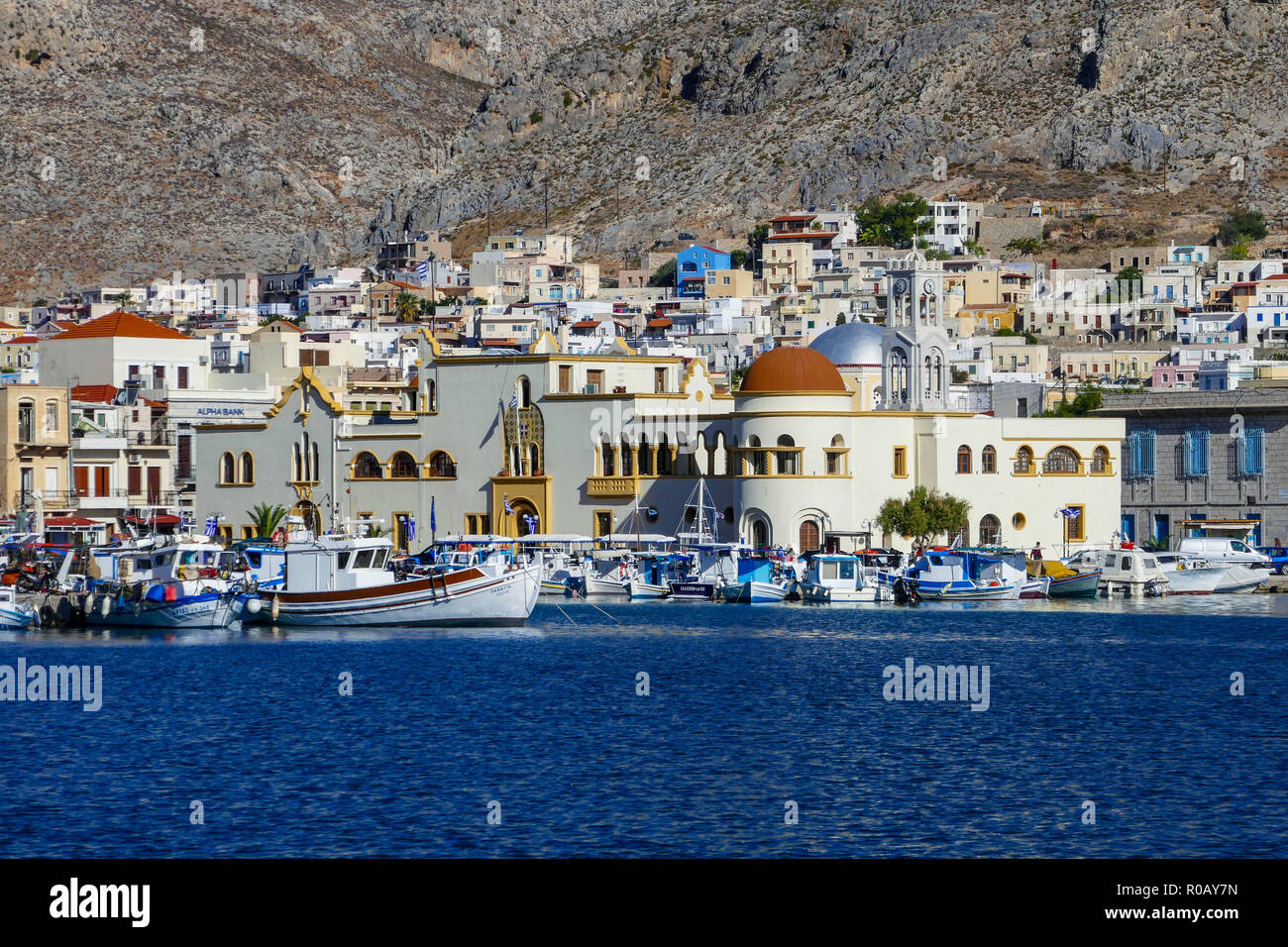 Pothia Hafen auf das Urlaubsziel, Kalymnos, Dodekanes, Griechenland, griechische, Insel, griechische Inseln Stockfoto