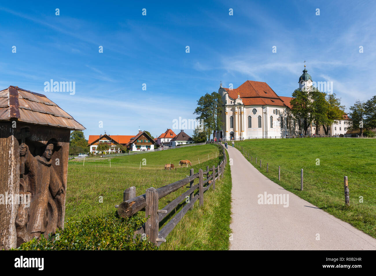 Wieskirche, die Wieskirche, das UNESCO-Weltkulturerbe Wieskirche, Wies, Steingaden, Oberbayern, Bayern, Deutschland Stockfoto