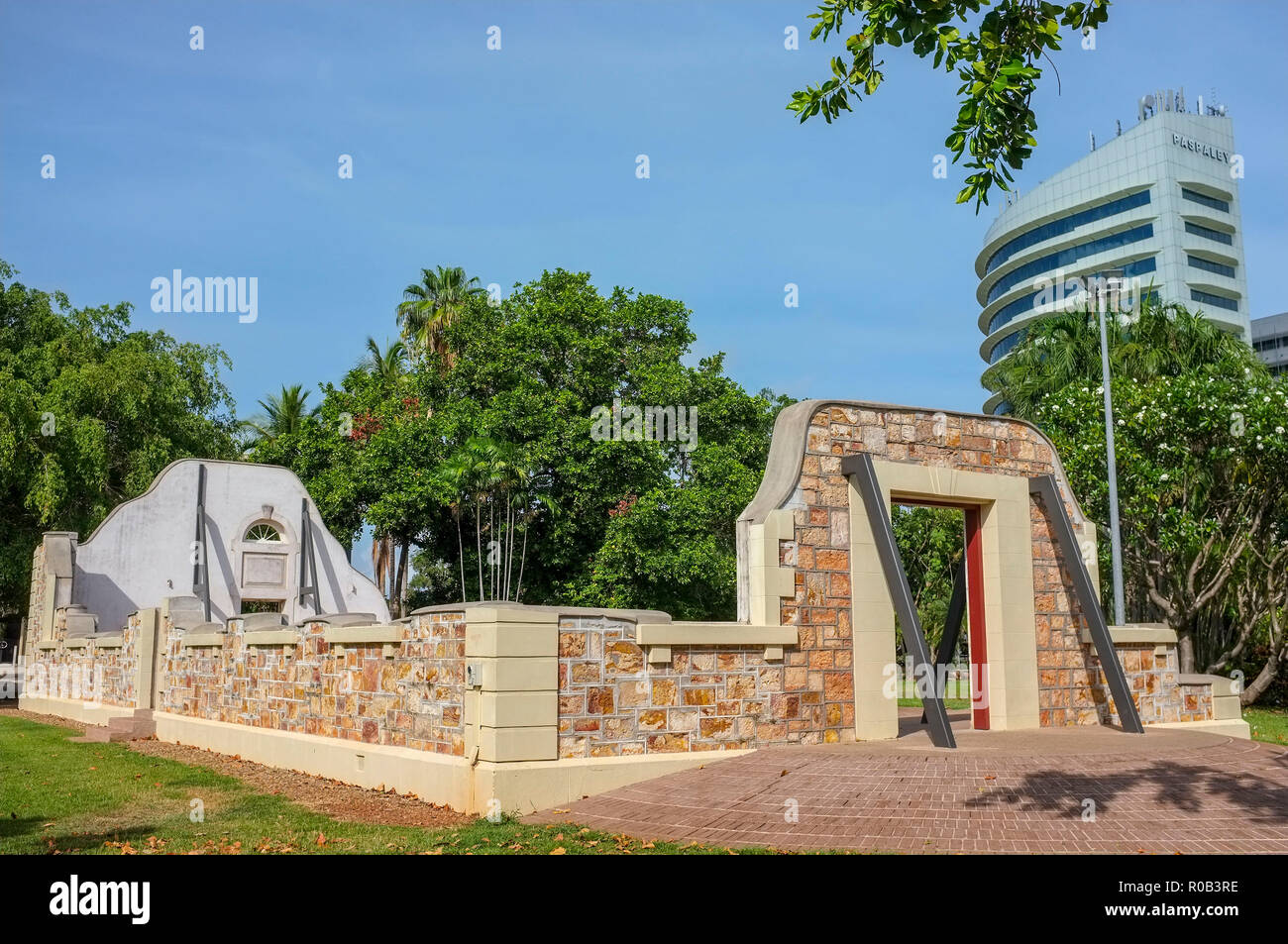 Darwin City Rathaus Ruinen auf Smith Street in Darwin Das Rathaus wurde am Heiligabend 1974 durch den Zyklon TRACY zerstört. Northern Territory, Australien. Stockfoto