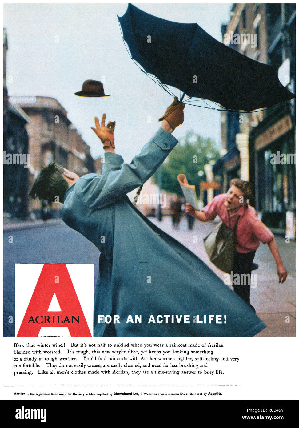 1957 britischen Werbung für Acrilan Acrylfaser. Stockfoto