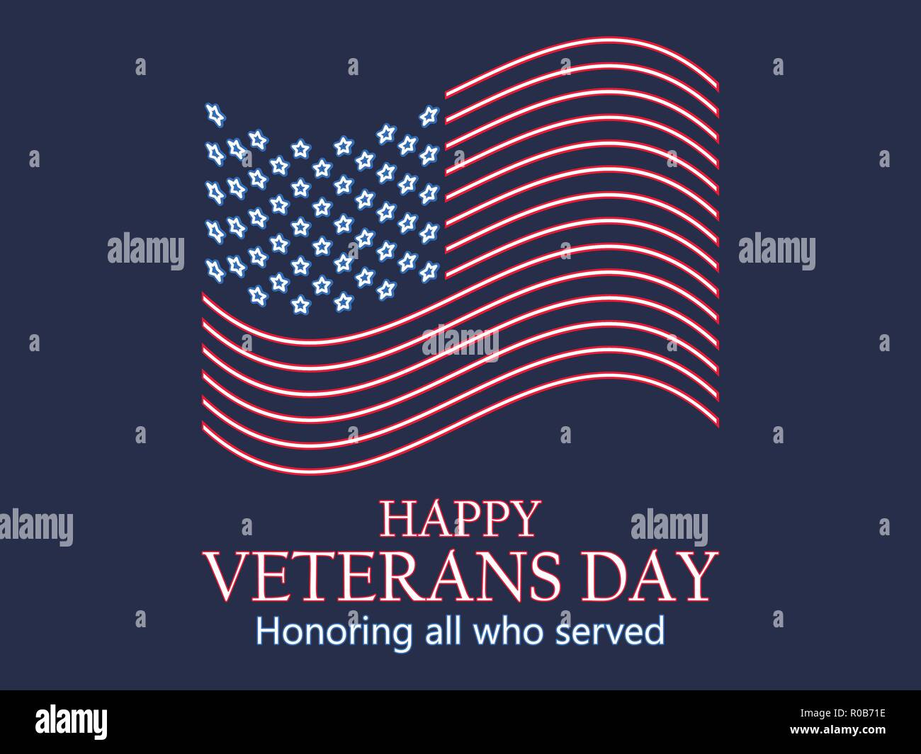 Veterans Day 11. November. Ehrt alle, die dienten. Neon US Flag, neon Schild. Vector Illustration Stock Vektor