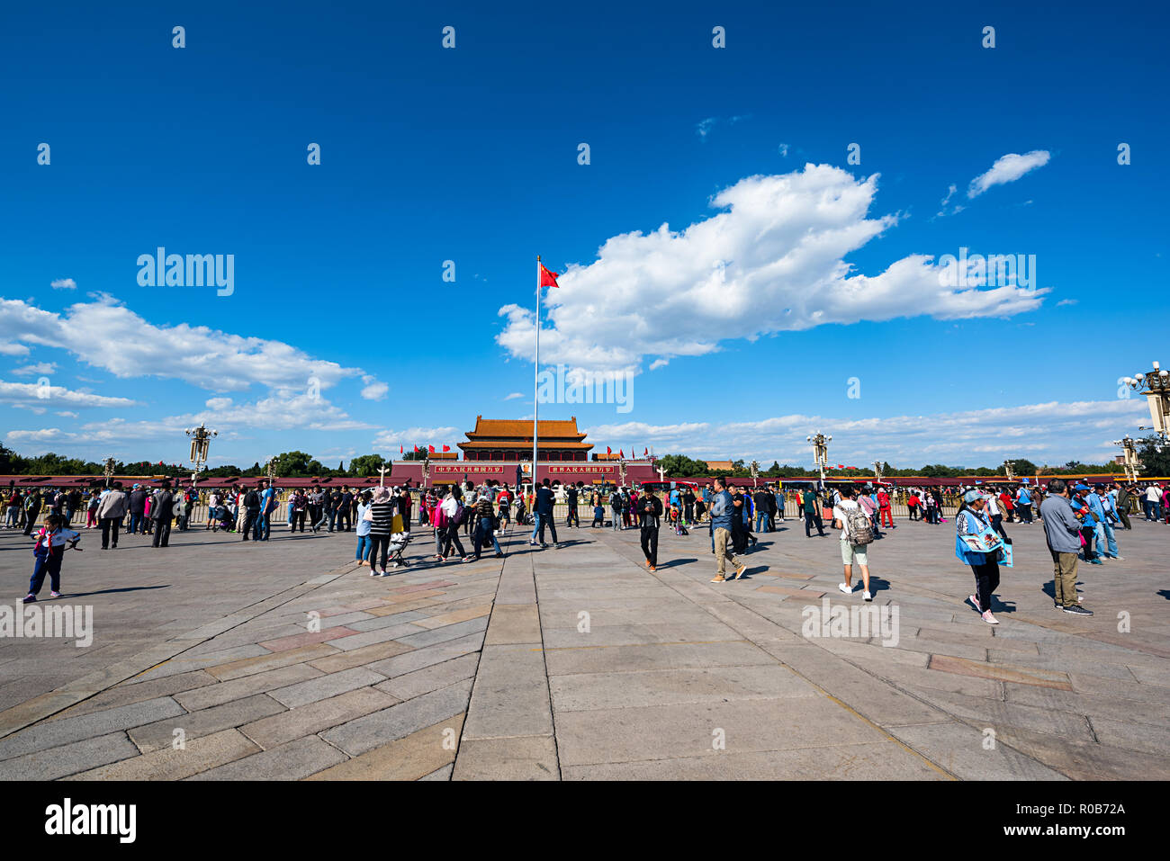 Tian'anmen Platz am Vorabend des Nationalen Tag Stockfoto