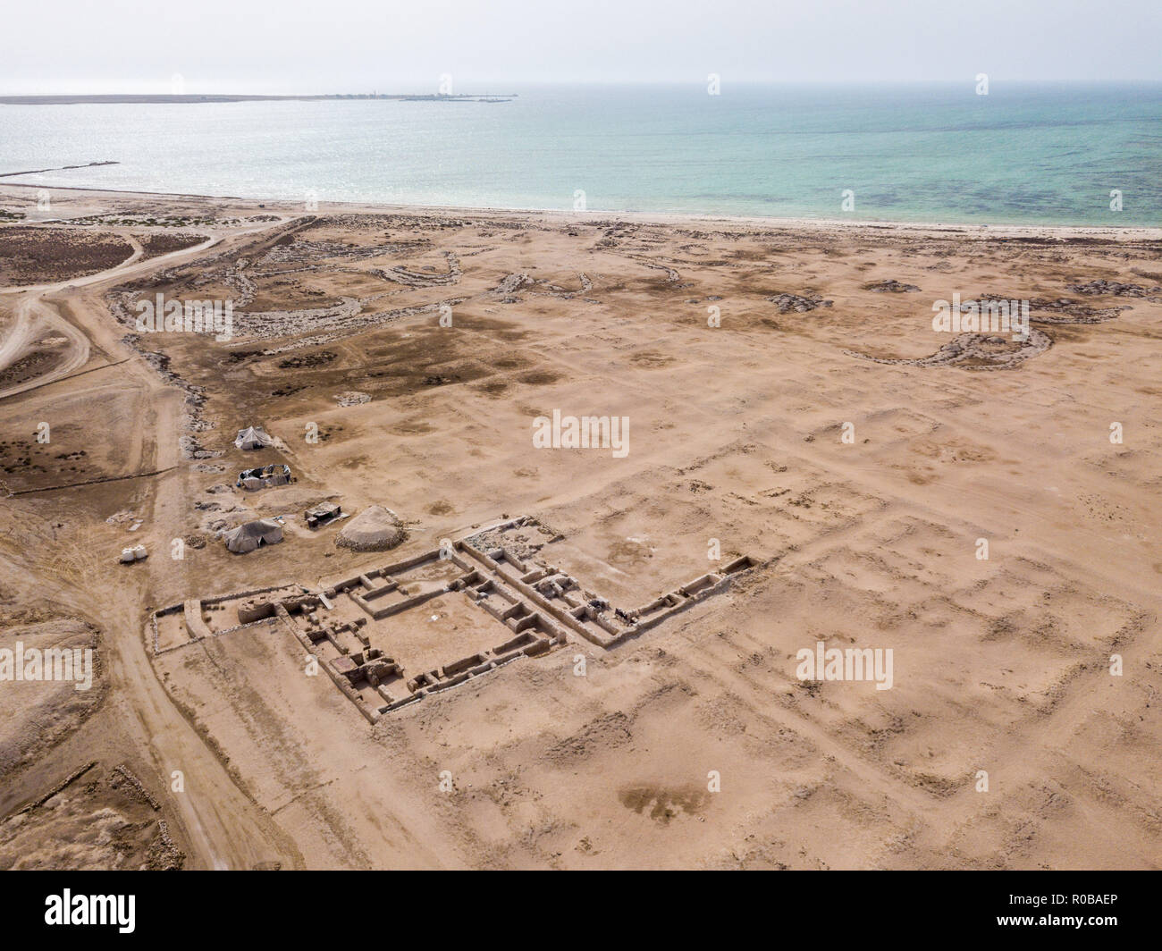 Al Zubara (Az Zubara), alten arabischen Stadt ruiniert, nord-westliche Küste der Halbinsel Katar, Al Shamal. UNESCO-Weltkulturerbe. Historische por Stockfoto