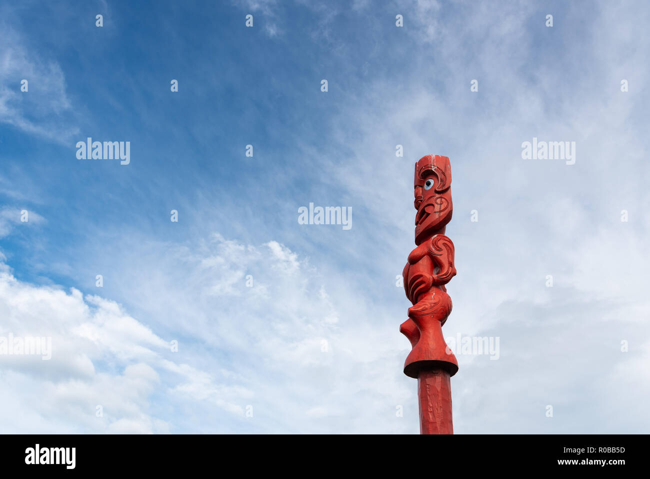 Die Maori Schnitzerei" Ohinehou' an Lyttelton, Neuseeland. Stockfoto