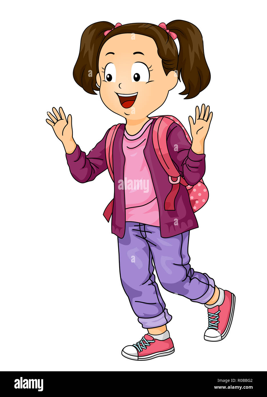Abbildung Ein Kind Madchen Student Winken Hallo Jemand Stockfotografie Alamy