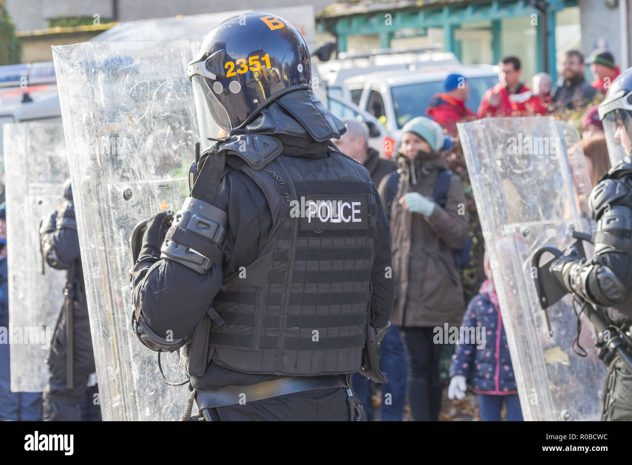 Eine Demonstration der Bereitschaftspolizei Taktiken zu einem Tag der offenen Tür der Polizei Stockfoto