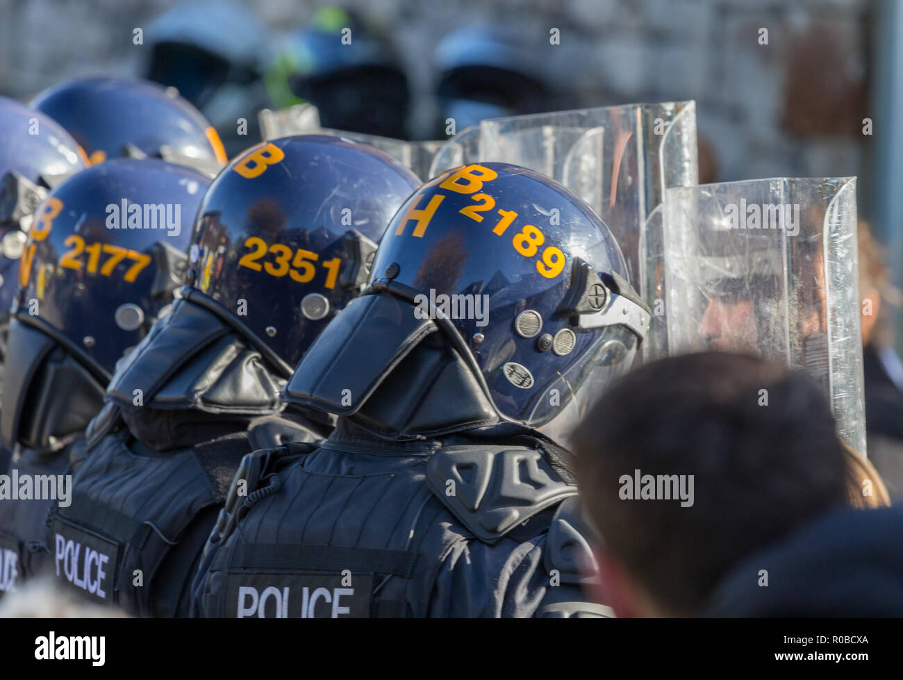 Eine Demonstration der Bereitschaftspolizei Taktiken zu einem Tag der offenen Tür der Polizei Stockfoto