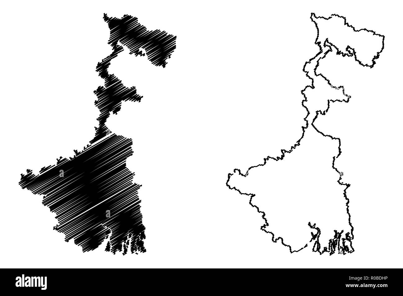 Westbengalen (Mitgliedstaaten und Union gebieten von Indien, Föderierte Staaten, Republik Indien) Karte Vektor-illustration, kritzeln Skizze Westbengal Zustand ma Stock Vektor