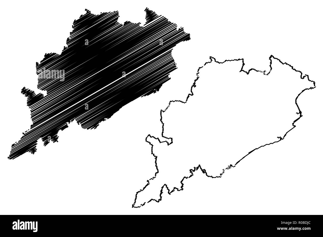 Odisha (Mitgliedstaaten und Union gebieten von Indien, Föderierte Staaten, Republik Indien) Karte Vektor-illustration, kritzeln Skizze Orissa (Utkala) staatliche Karte Stock Vektor