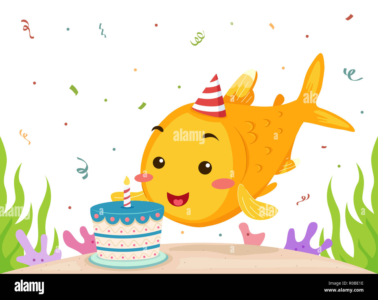Abbildung Ein Fisch Maskottchen tragen Geburtstag hat, an einen