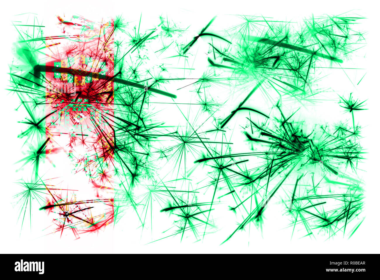 Turkmenistan Feuerwerk Sekt Flagge. Das neue Jahr 2019 und Weihnachtsfeier Konzept Stockfoto