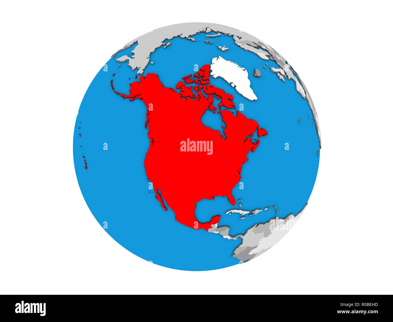 NAFTA-Mitglied staaten auf Blau politische 3D-Globus. 3D-Abbildung auf weißem Hintergrund. Stockfoto