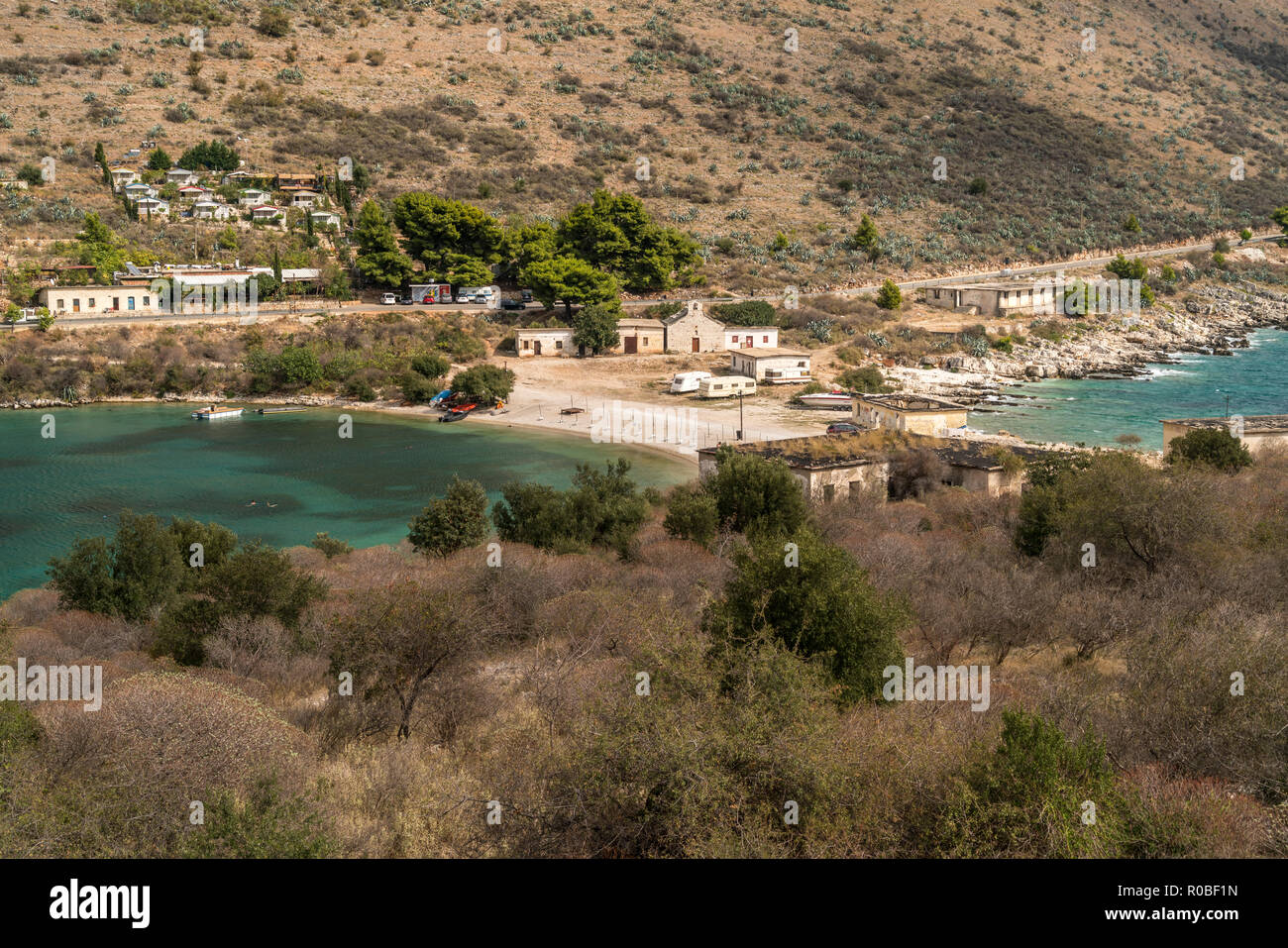 Bucht von Porto Palermo, Himara, Albanien, Europa | Porto Palermo Bay, Himara, Albanien, Europa sterben Stockfoto