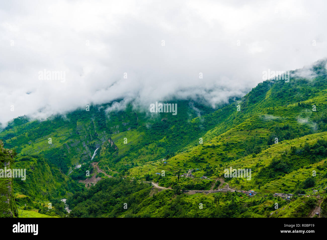 Blick in die Natur im Annapurna Conservation Area, einem Hotspot Ziel für Bergsteiger und Nepals größte Schutzgebiet. Stockfoto