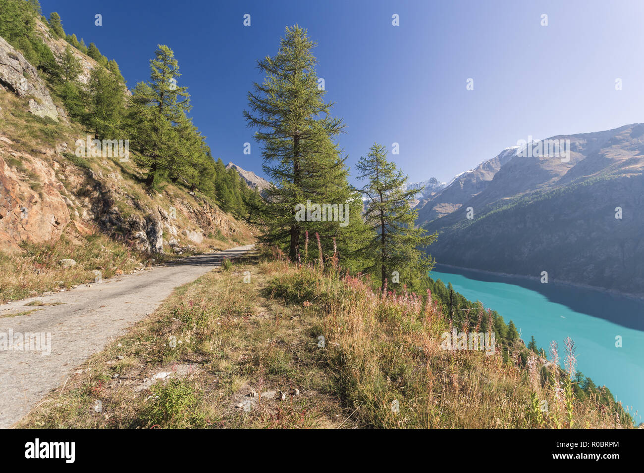 Lake Place Moulin glazialen Reservoir, Aostatal, Alpen, Italien, Europa Stockfoto