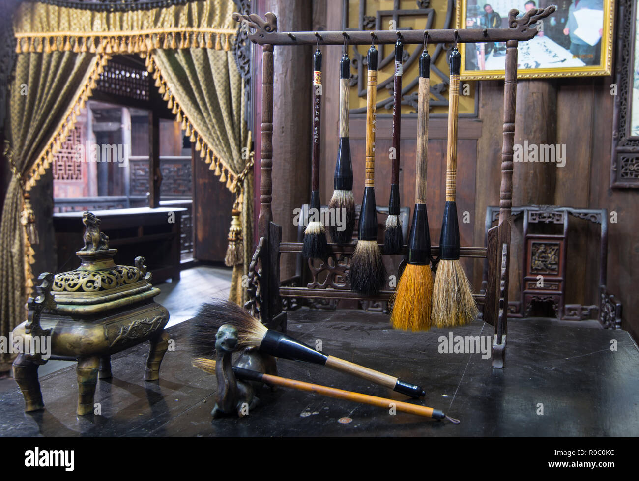 Rack der chinesischen Malerei Pinsel. Furong antike Stadt, Hunan, China, Stockfoto