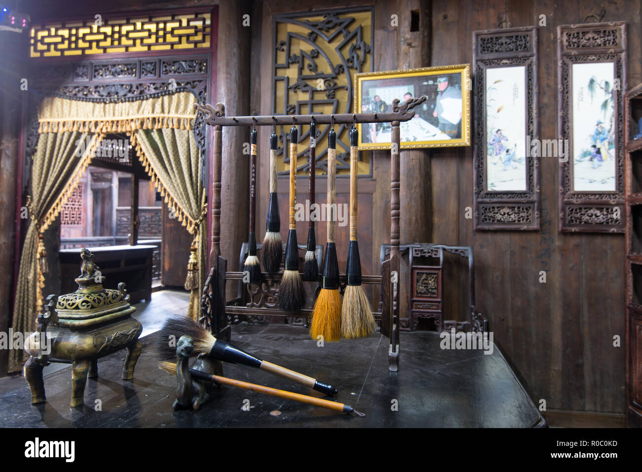 Rack der chinesischen Malerei Pinsel. Furong antike Stadt, Hunan, China, Stockfoto