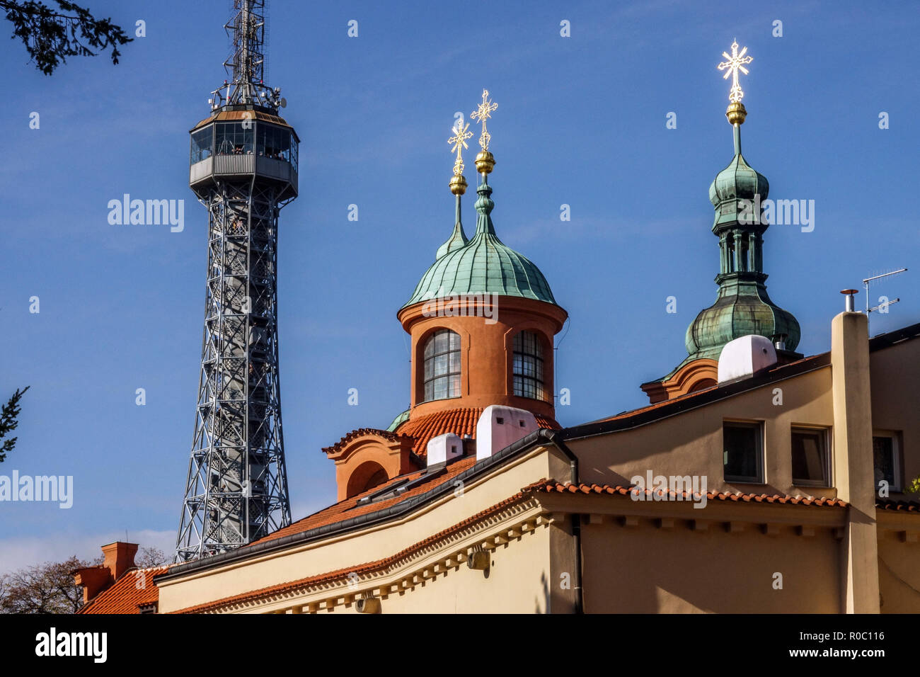 Petrin Prag, St. Lawrence Church Prag Aussichtsturm Tschechien Stockfoto
