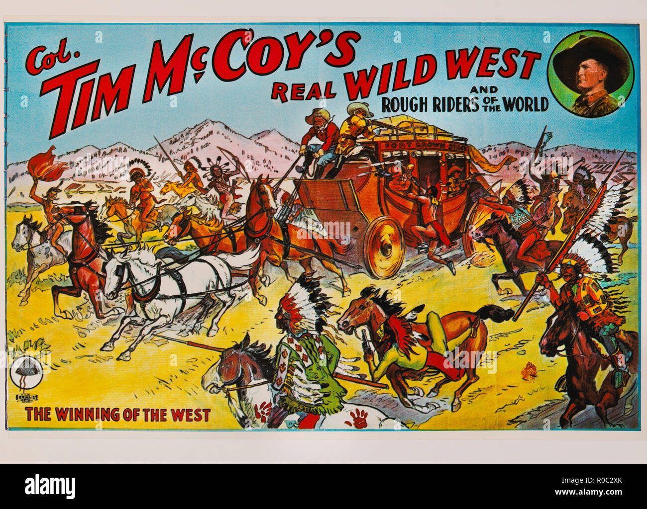 Oberst Tim McCoy Real Wild West und Rauhe Reiter der Welt, dem Sieg des Westens, Poster, Lithographie, 1938 Stockfoto