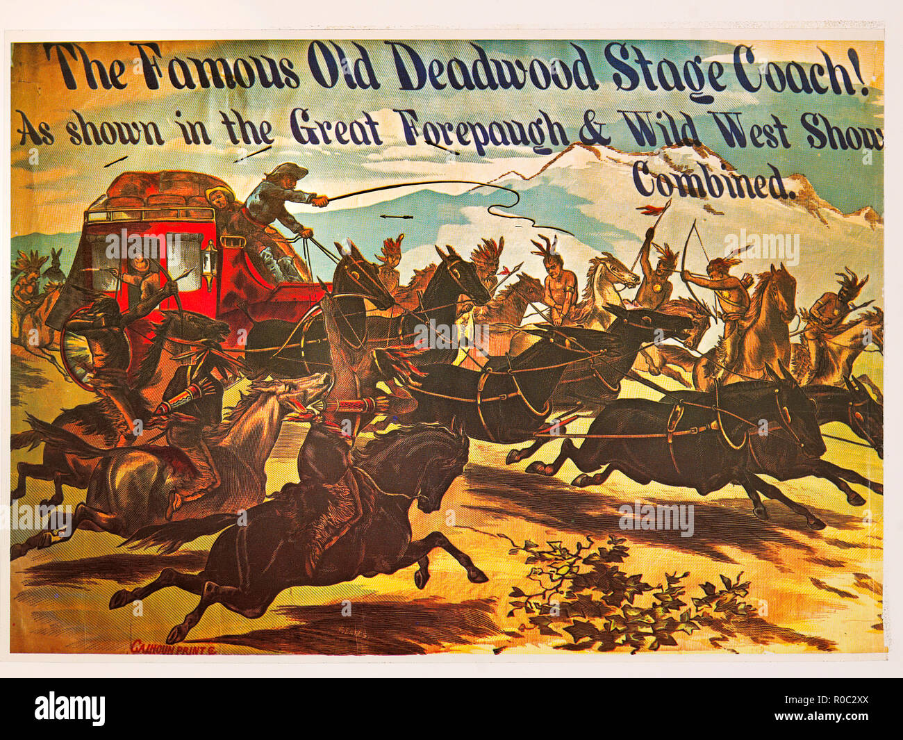 Die berühmten alten Deadwood Stage Coach! Wie gezeigt in der Großen Forepaugh & Wild West Zeigt kombiniert, Zirkus, Poster, Lithographie, 1880 Stockfoto