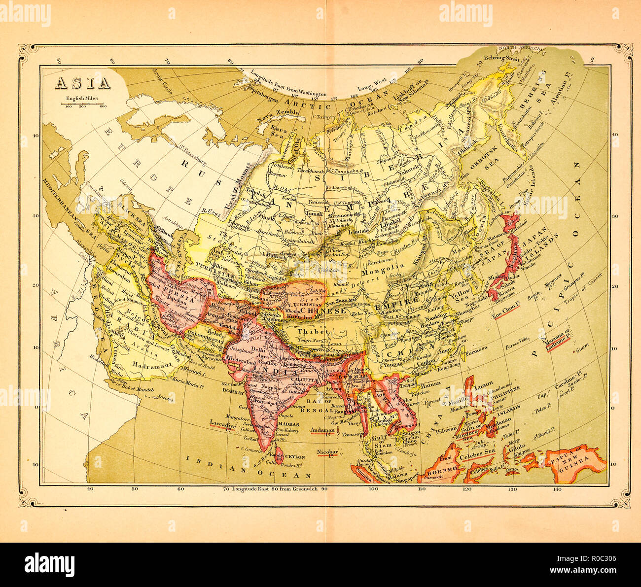 Karte von Asien, Anfang 1900 Stockfoto
