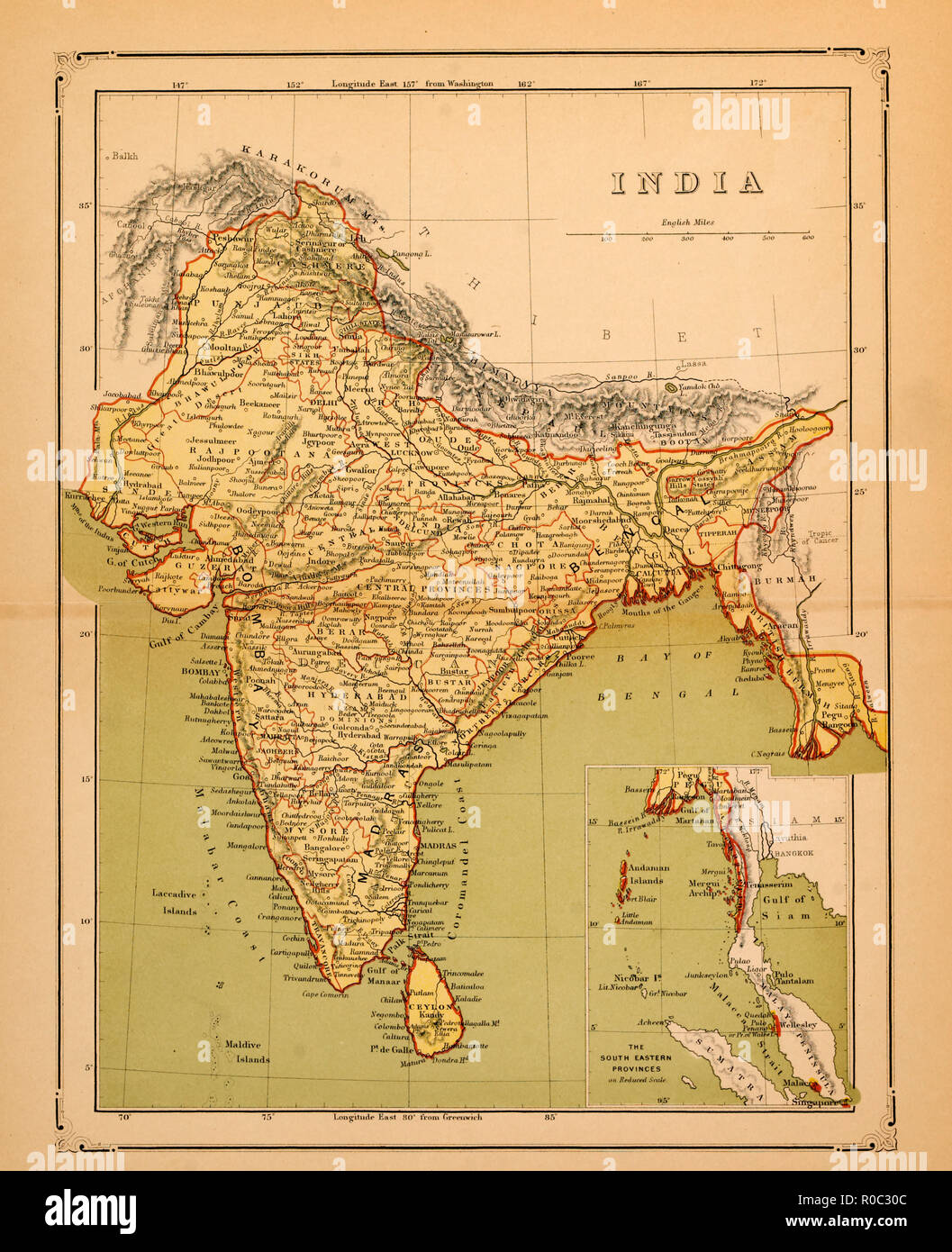 Karte von Indien, Anfang 1900 Stockfoto