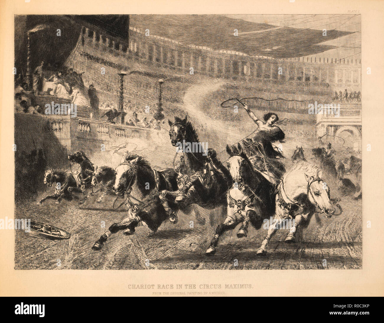Wagenrennen im Circus Maximus, Gravur von der ursprünglichen Gemälde von A.Wagner, Platte 1 Stockfoto