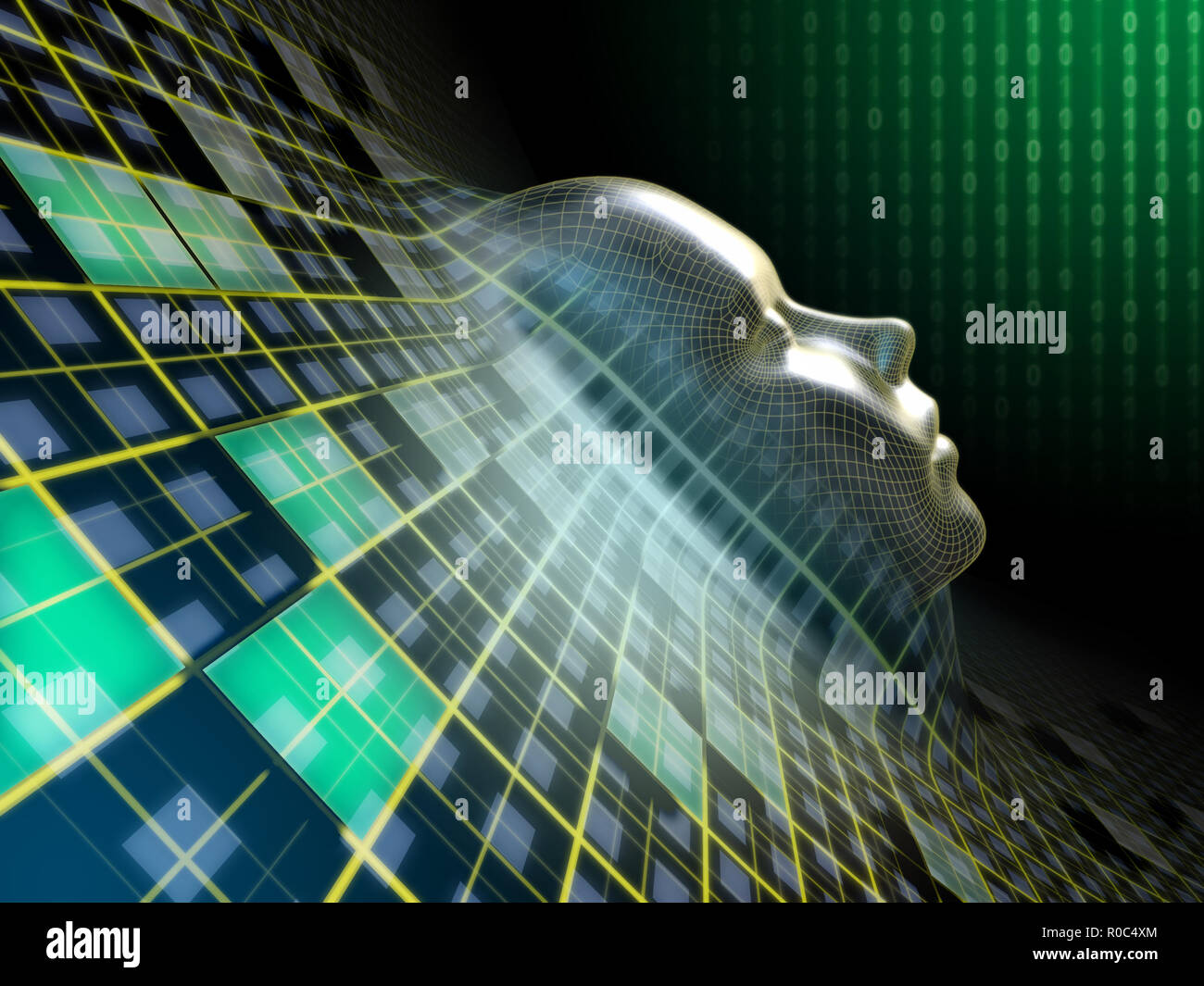 Menschlichen Kopf aus einer abstrakten Ebene im Cyberspace. Digitale Illustration. Stockfoto