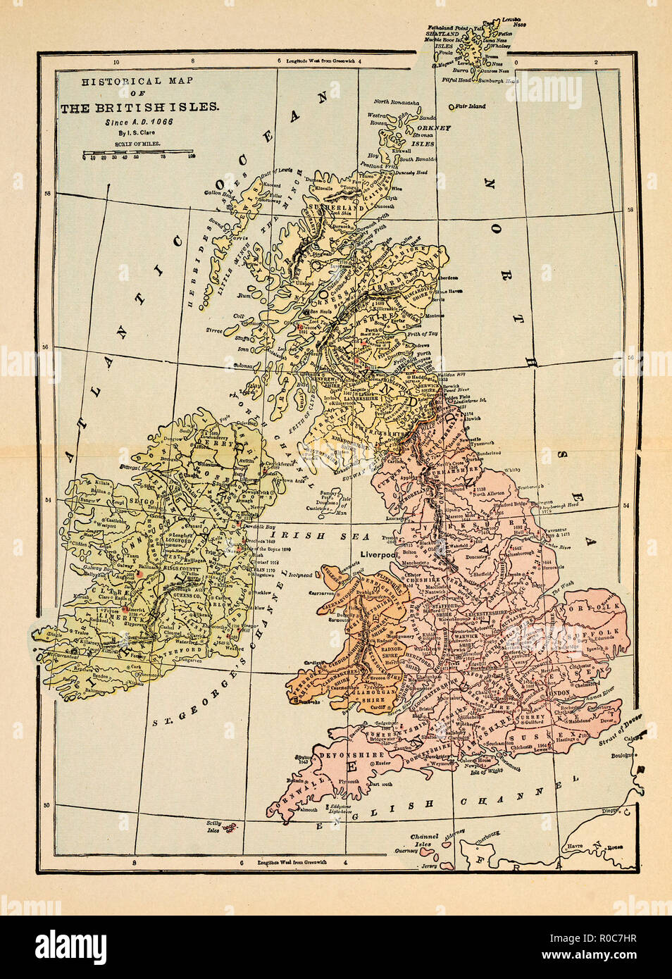 Historische Karte der Britischen Inseln seit 1066 A.D. Stockfoto