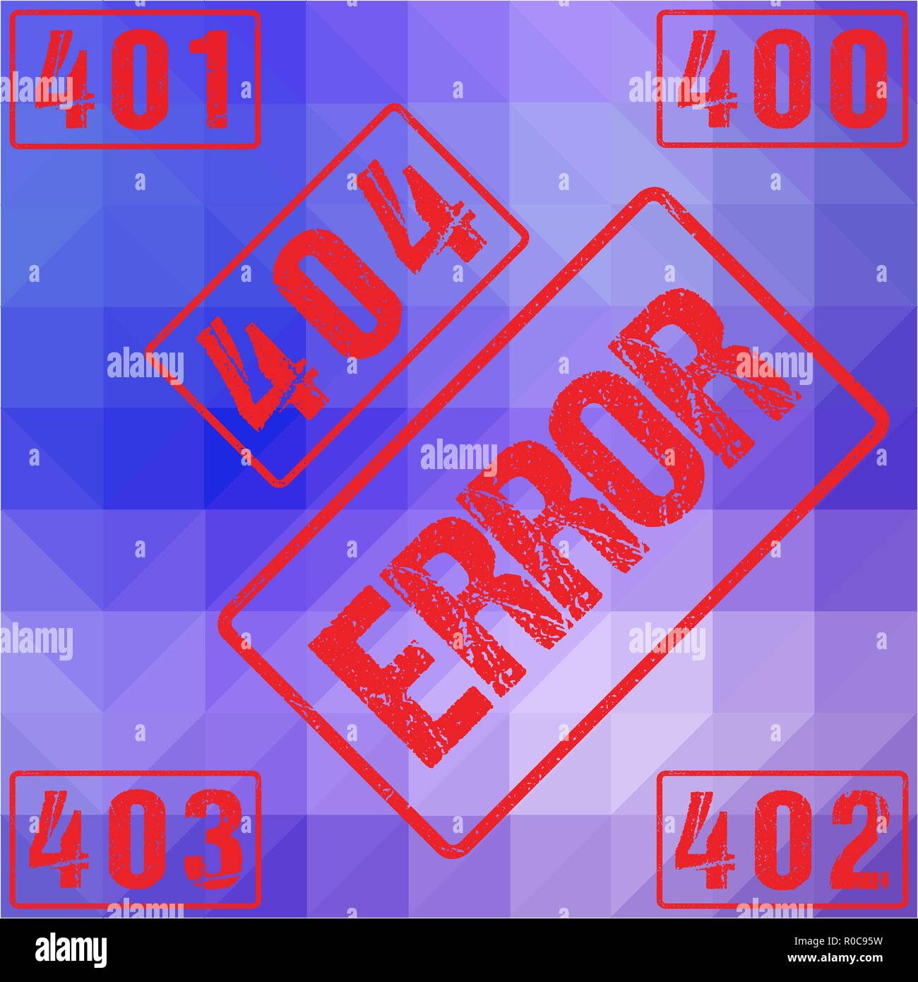 Satz von 400 401 402 403 404 Distressed Rot Dichtungen grobe Buchstaben isoliert Lowpoly Hintergrund roter Tinte Grunge Stempel Imitation Wirkung. Stock Vektor