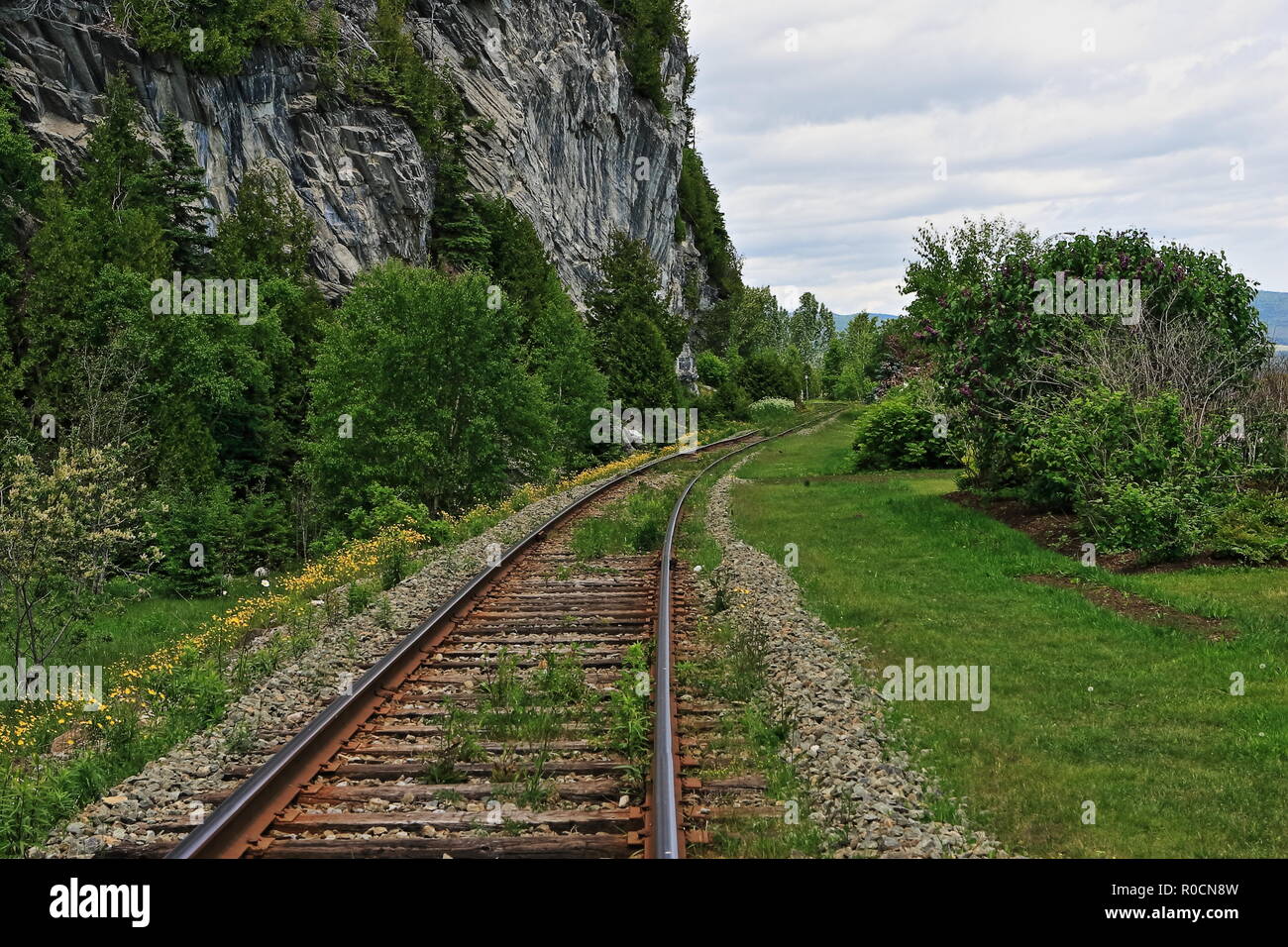 Eisenbahn im Pointe-au-Pic, Charlevoix, Quebec Stockfoto