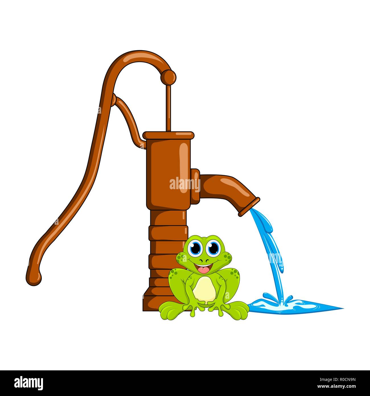 Frosch und Wasserpumpe Design auf weißem Hintergrund Stock Vektor