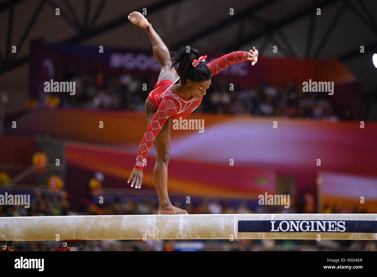 Doha, Katar. 3. November, 2018. Simone Biles (USA), 3. November 2018 - Turnen: Die 2018 Gymnastics World Championships Frauen Schwebebalken Finale bei Aspire Dome in Doha, Katar. Credit: MATSUO. K/LBA SPORT/Alamy leben Nachrichten Stockfoto