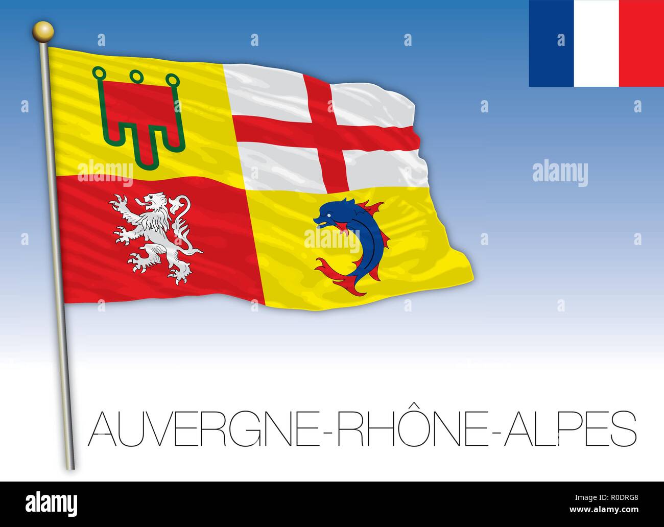 Auvergne, Rhône Alpes, Frankreich Flagge, Vector Illustration Stock Vektor