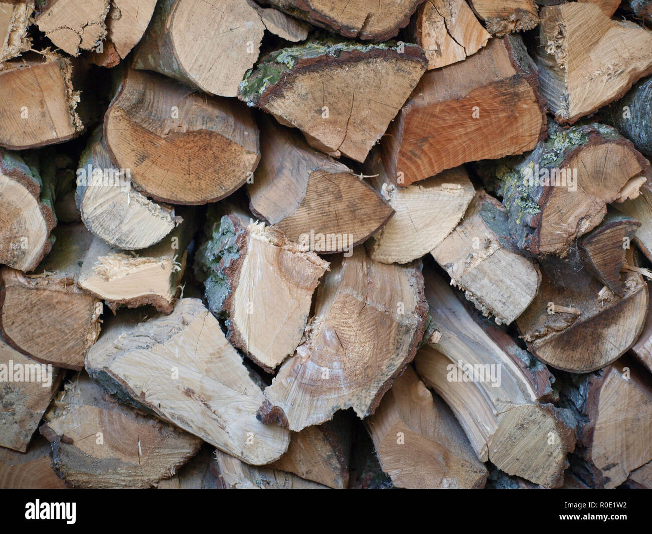 Detail von einem Haufen von Brennholz Stockfoto