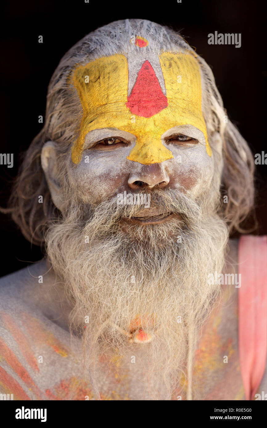 Kathmandu, Nepal, November 04, 2010: sadhu hinduistischen heiligen Mann Portrait an Pashupatinath, Nepal. Stockfoto