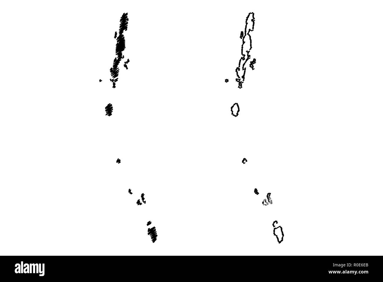 Andaman und Nicobar Inseln (Mitgliedstaaten und Union gebieten von Indien, Föderierte Staaten, Republik Indien) Karte Vektor-illustration, kritzeln Skizze Anda Stock Vektor