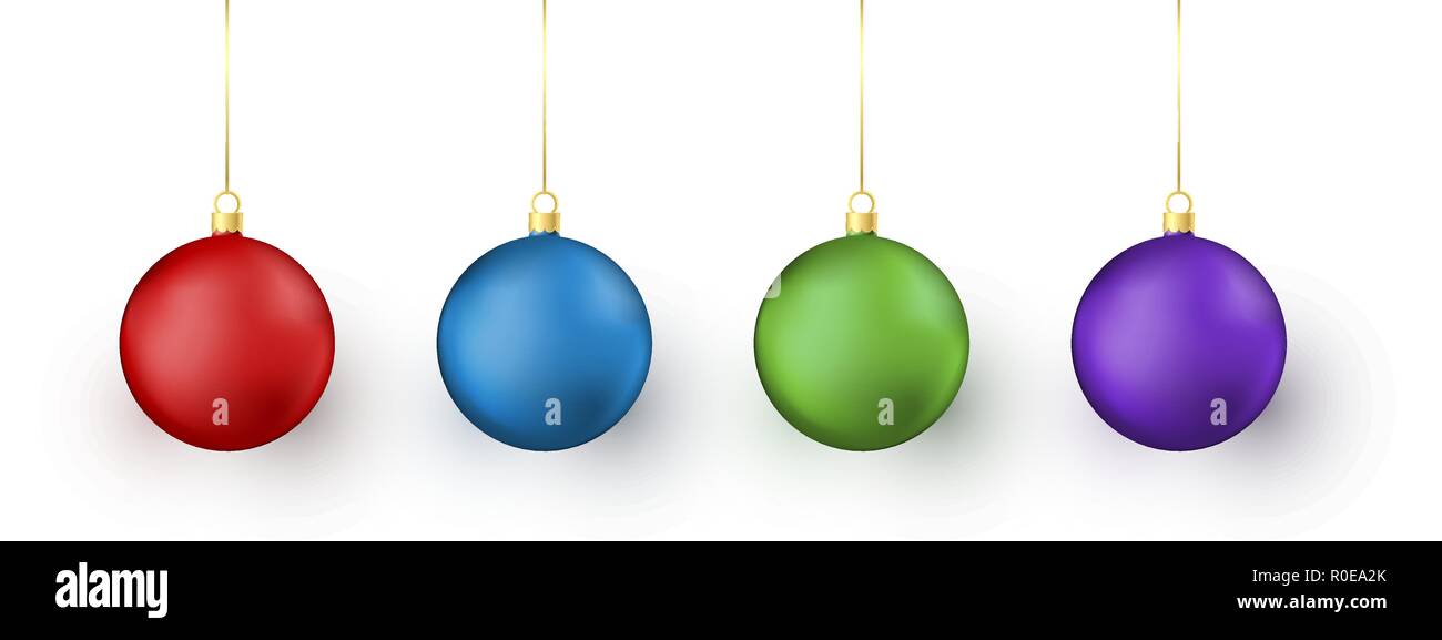 Bunte Weihnachten und Neues Jahr Spielzeug auf weißem Hintergrund. Rot und Blau, Grün und Violett traditionelle Urlaub Dekoration Element. Vector Illustration Stock Vektor