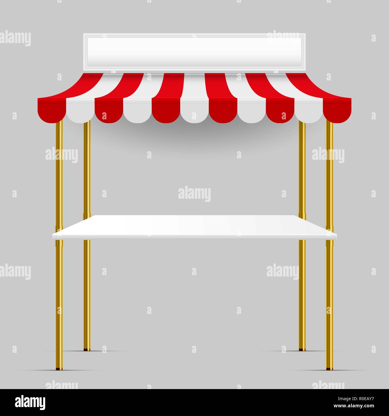 Vektor Street Stall mit Markise. Kiosk mit Metallgestell. Mock Up, Vector Template. Design Element für Poster, Werbung Stock Vektor