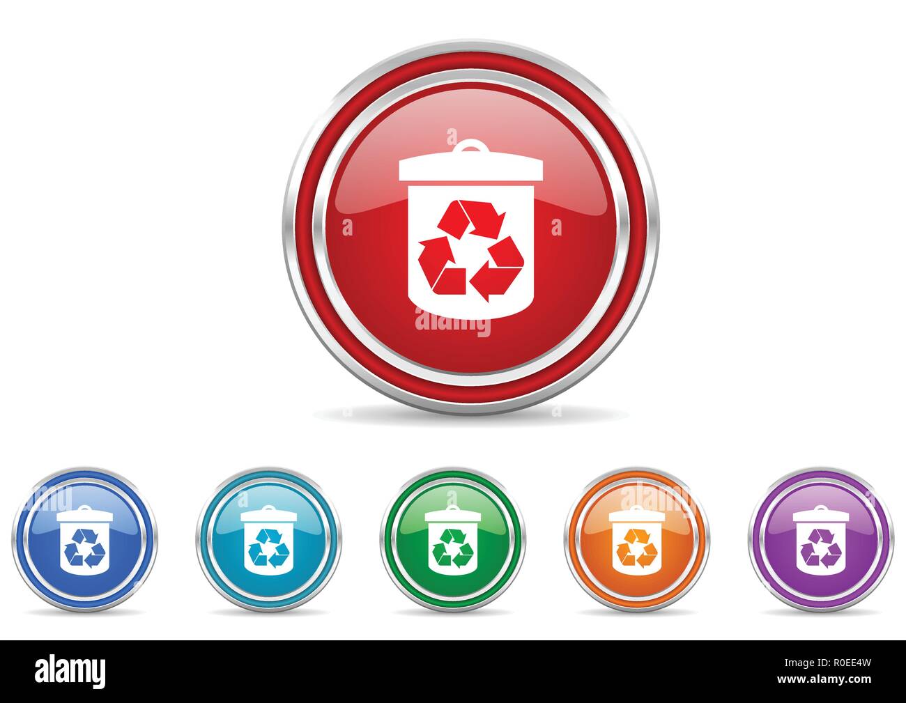 Silber Metallic chrom Grenze recycling Mülleimer Symbole gesetzt Stock Vektor