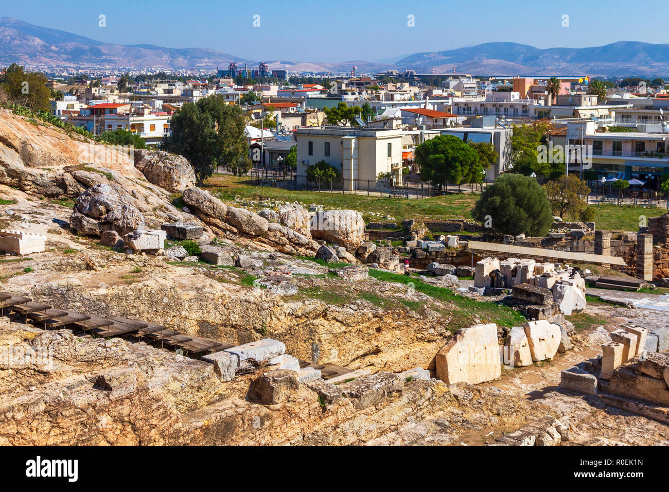 Die archäologische Stätte von Eleusis (oder Eleusina), eine heilige Stätten des antiken Griechenland. Es war die Stadt der Demeter, Göttin der Landwirtschaft. Stockfoto