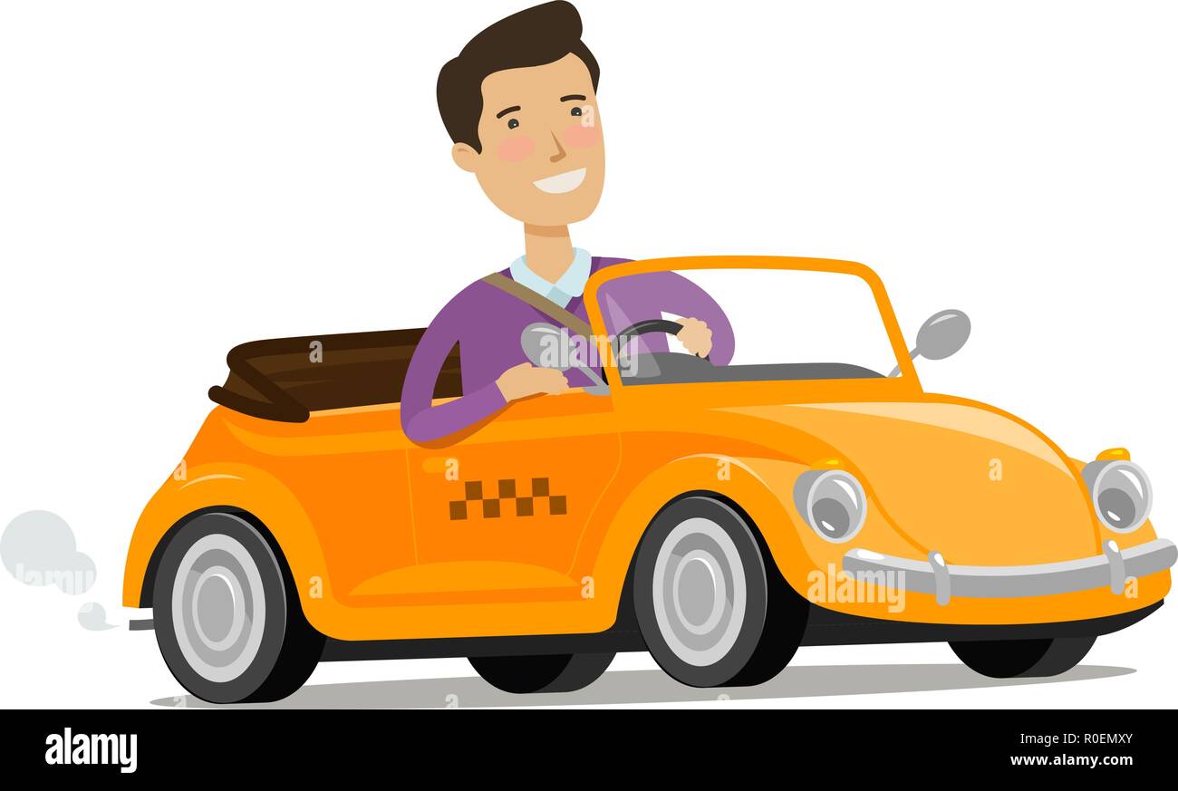 Mann, der ein Auto fährt. Taxi Service Konzept. Cartoon Vector Illustration Stock Vektor