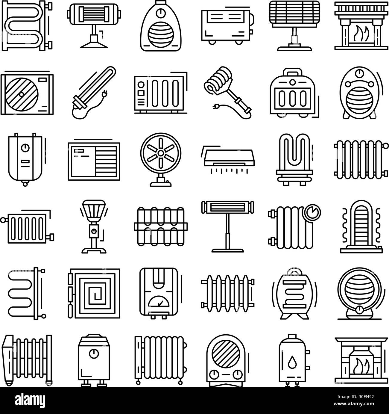 Elektrische Heizung Icon Set, outline Style Stock-Vektorgrafik - Alamy