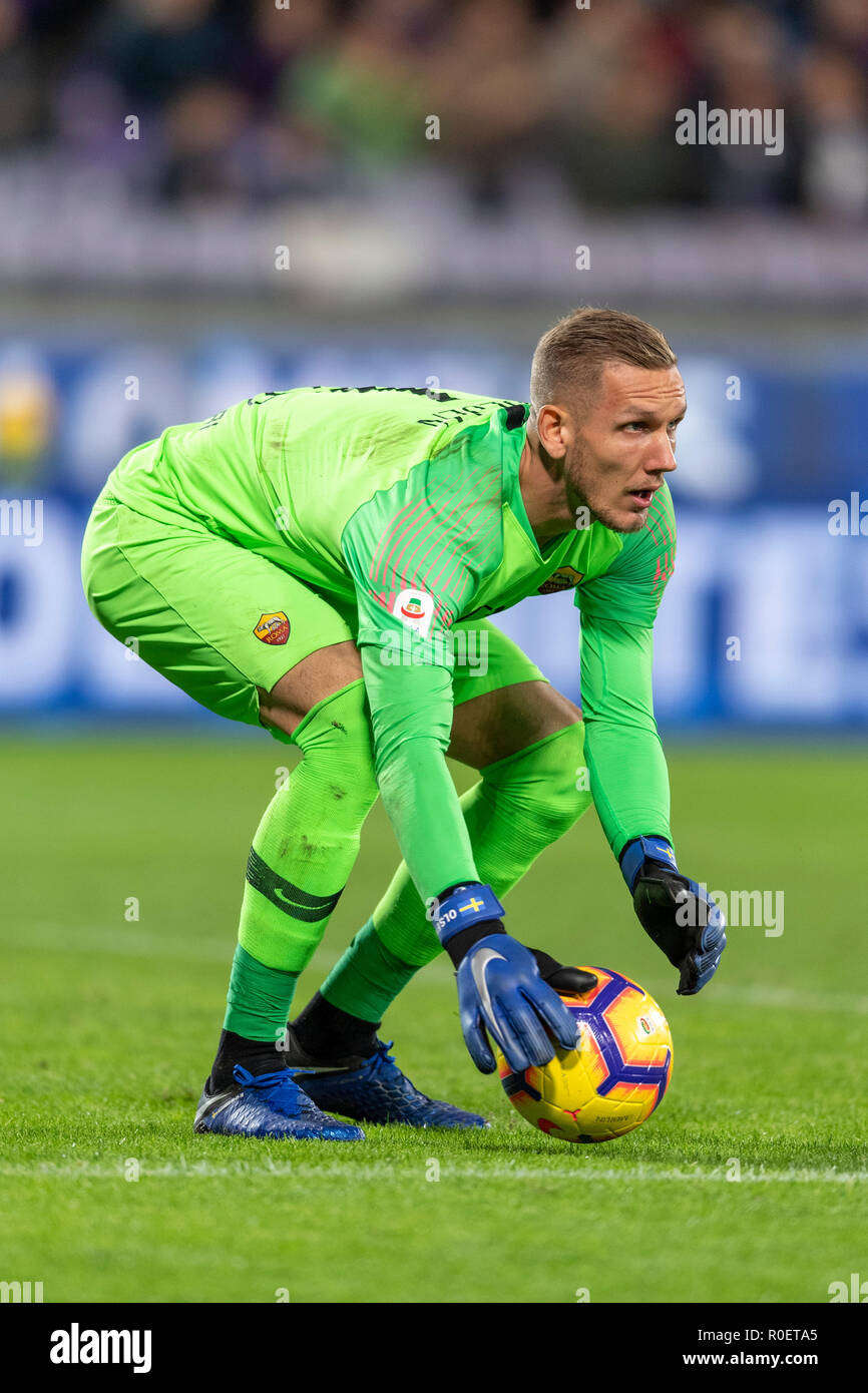 Robin Patrick Olsen (Roma) während Erie der Italienischen eine "Übereinstimmung zwischen Fiorentina 1-1 Roma auf Artemio Franchi Stadion am 3. November 2018 in Florenz, Italien. (Foto von Maurizio Borsari/LBA) Stockfoto