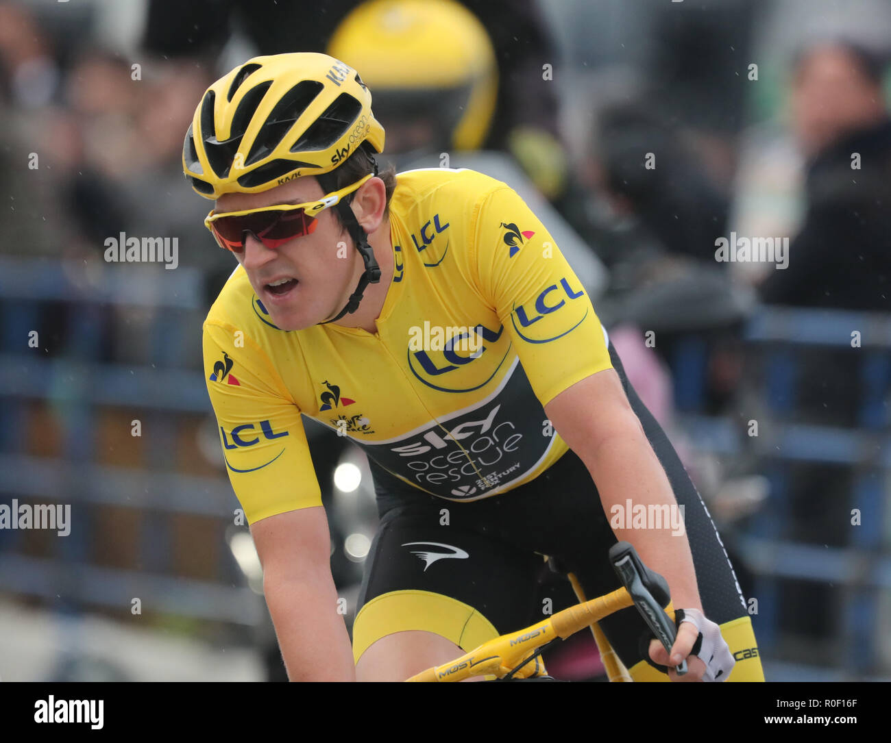 Saitama, Japan. 4 Nov, 2018. Britische Radfahrer Geraint Thomas von Team Sky Geschwindigkeiten während der Tour de France in Saitama Saitama Criterium, Vorort von Tokio am Sonntag, 4. November 2018. Weltmeister Spanisch Alejandro Valvelde gewann das Rennen während der Tour de France champion Thomas die Zweite beendete. Credit: Yoshio Tsunoda/LBA/Alamy leben Nachrichten Stockfoto