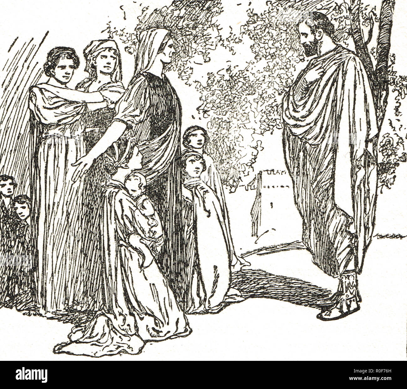 Die Mutter des Coriolanus ihn verleitet, Rom zu ersparen. 5. Jahrhundert v. Chr. Stockfoto
