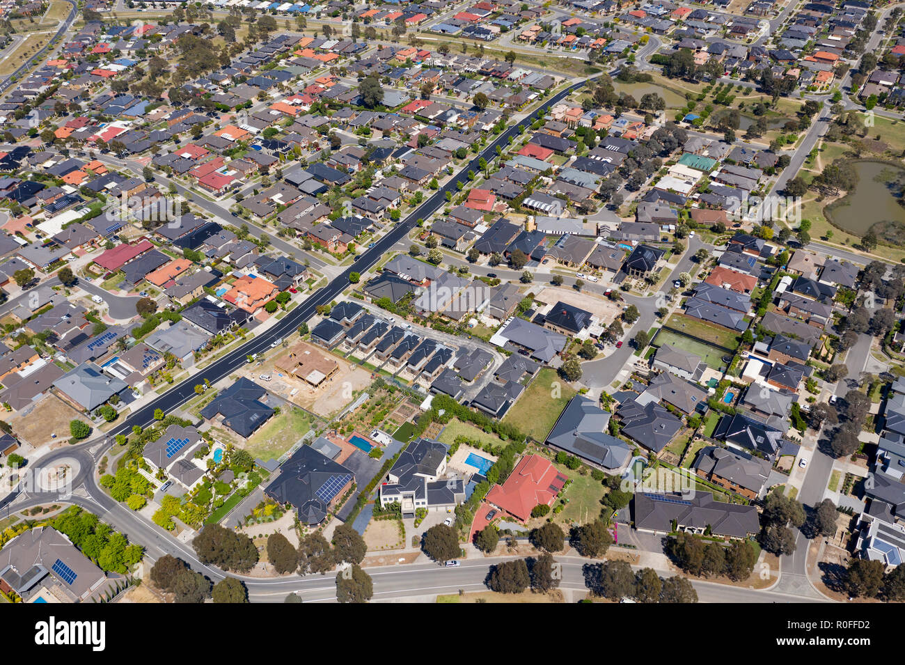 Luftbild von Häusern in einem Vorort von Melbourne Stockfoto