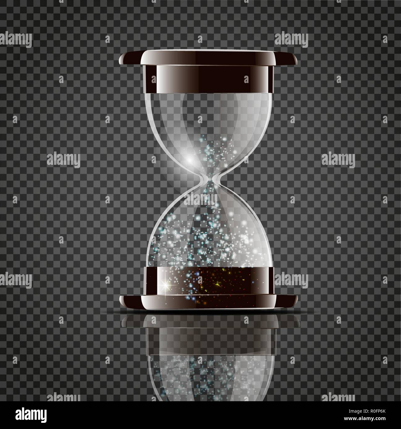 Transparenten sand Sanduhr auf weißem Hintergrund. Einfache und elegante sand-glass Timer. Sand clock Icon 3D-Darstellung Stock Vektor